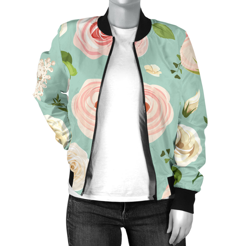 Lisianthus Pattern Print Design 01 Women's Bomber Jacket