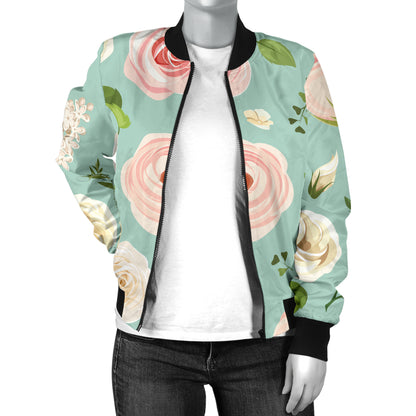 Lisianthus Pattern Print Design 01 Women's Bomber Jacket