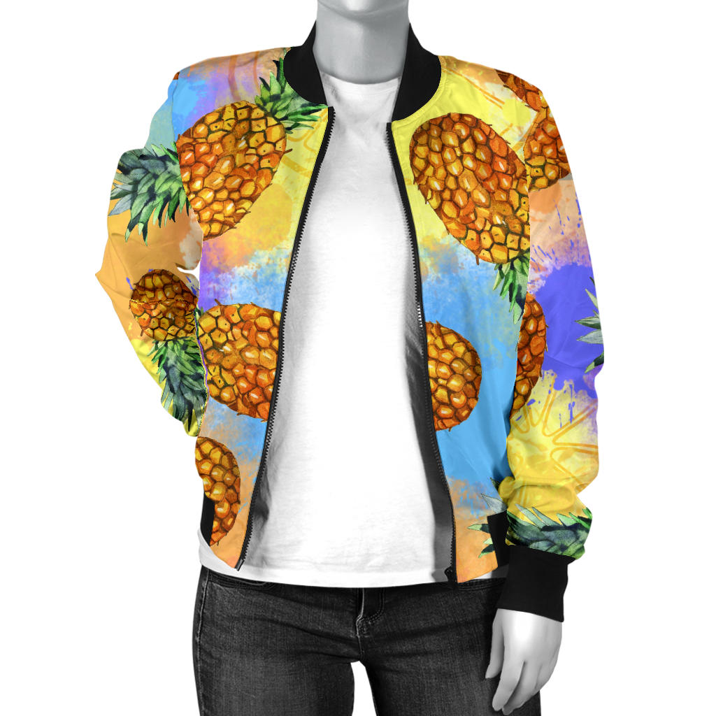 Pineapple Pattern Print Design PP09 Women Bomber Jacket