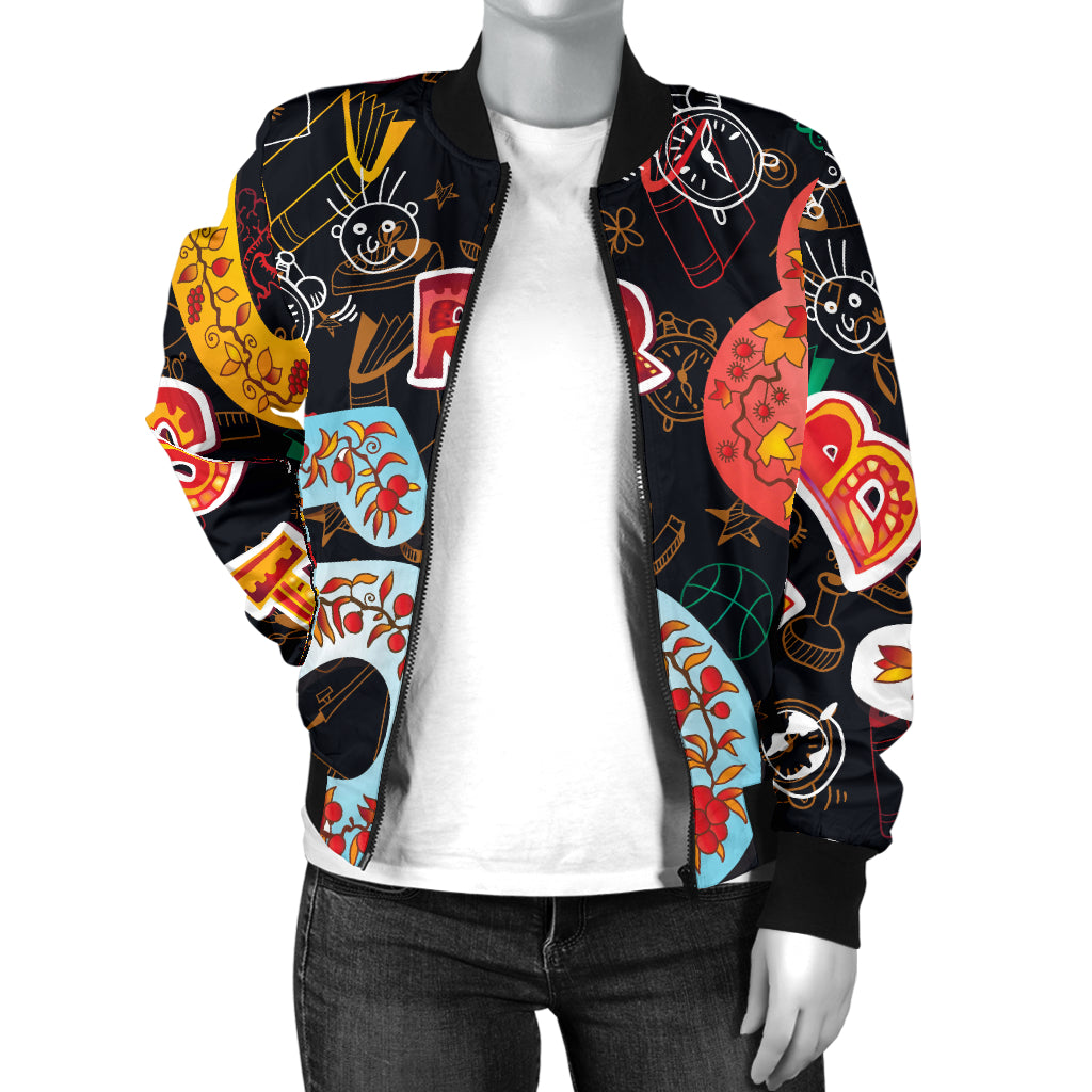 Number Pattern Print Design A03 Women's Bomber Jacket
