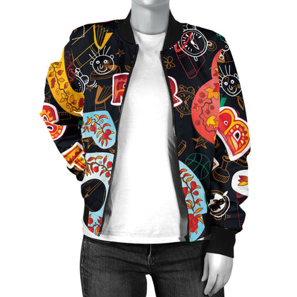 Number Pattern Print Design A03 Women's Bomber Jacket