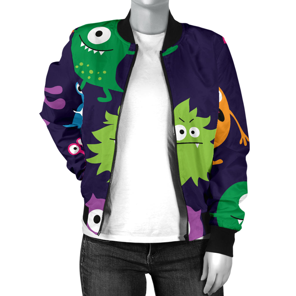 Monster Cartoon Pattern Print Design 02 Women's Bomber Jacket