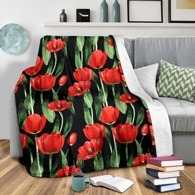 Tulip Red Pattern Print Design TP03 Fleece Blanket
