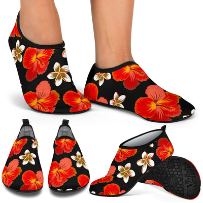 Red Hibiscus Pattern Print Design HB022 Aqua Water Shoes