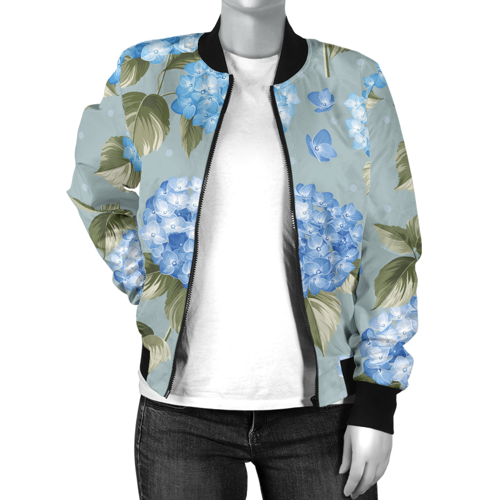 Hydrangea Pattern Print Design 01 Women's Bomber Jacket