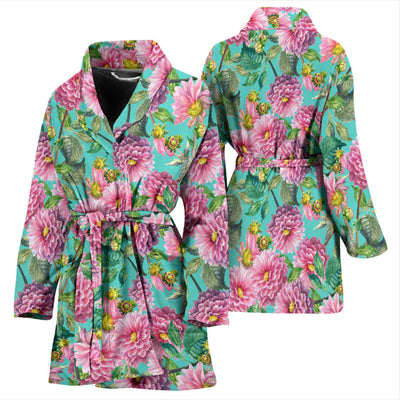 Dahlia Pattern Print Design DH07 Women Bathrobe