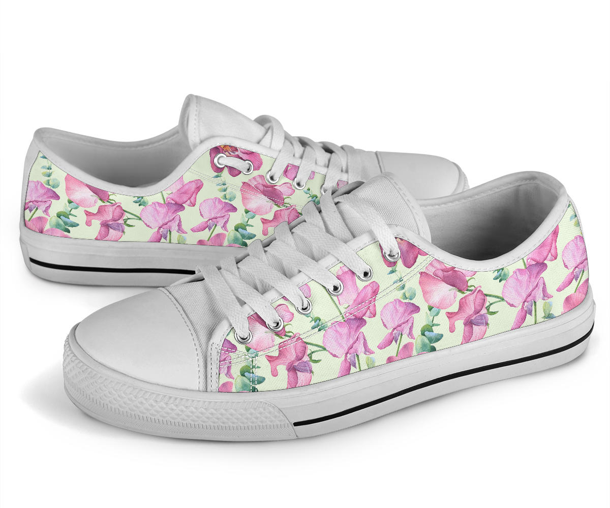 Peony Pattern Print Design PE011 White Bottom Low Top Shoes
