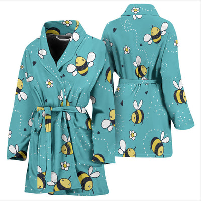 Bee Pattern Print Design BEE02 Women Bathrobe