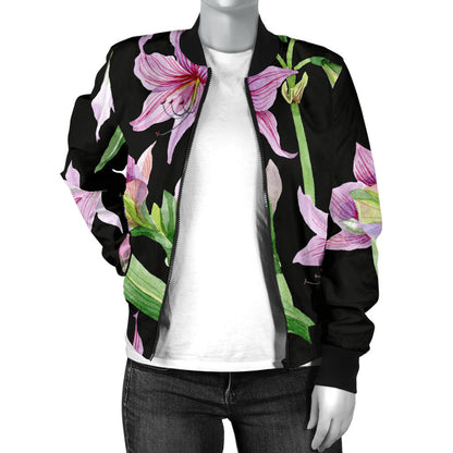Amaryllis Pattern Print Design AL08 Women Bomber Jacket