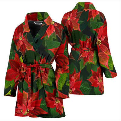 Poinsettia Pattern Print Design POT04 Women Bathrobe