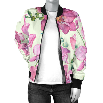 Peony Pattern Print Design PE011 Women Bomber Jacket
