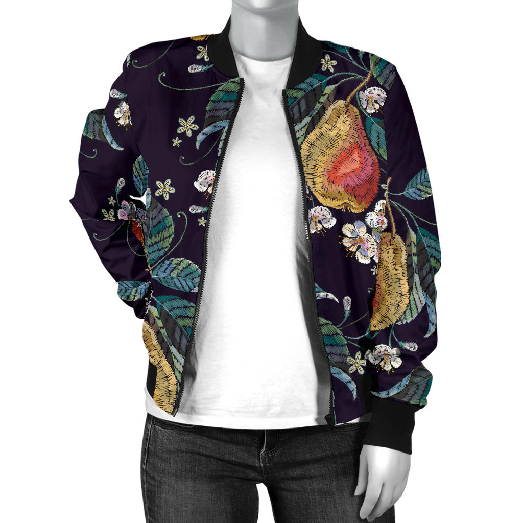Pear Pattern Print Design PE02 Women Bomber Jacket