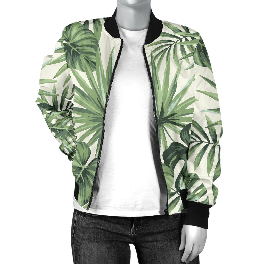 Palm Leaf Pattern Print Design A02 Women's Bomber Jacket
