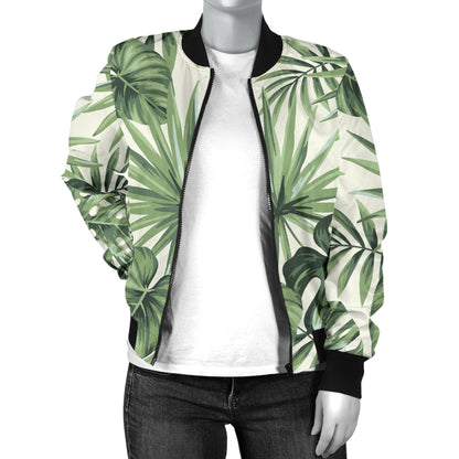 Palm Leaf Pattern Print Design A02 Women's Bomber Jacket