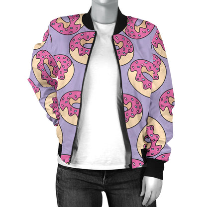 Donut Pattern Print Design DN015 Women Bomber Jacket