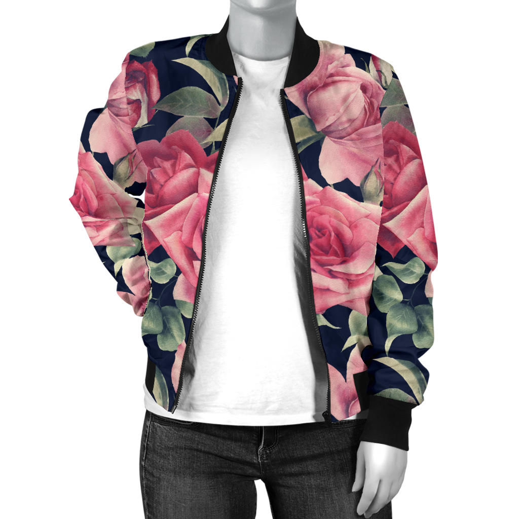 Rose Pattern Print Design RO05 Women Bomber Jacket