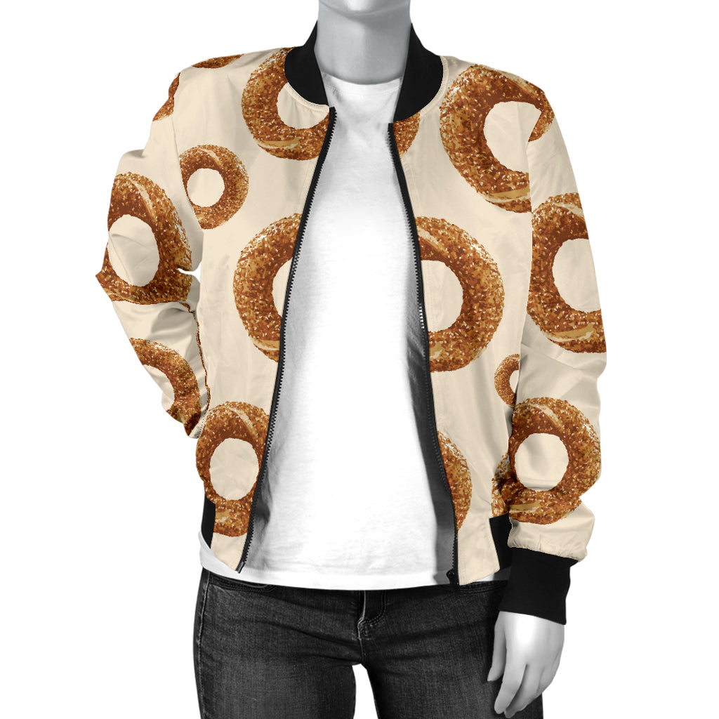 Bagel Pattern Print Design 01 Women's Bomber Jacket