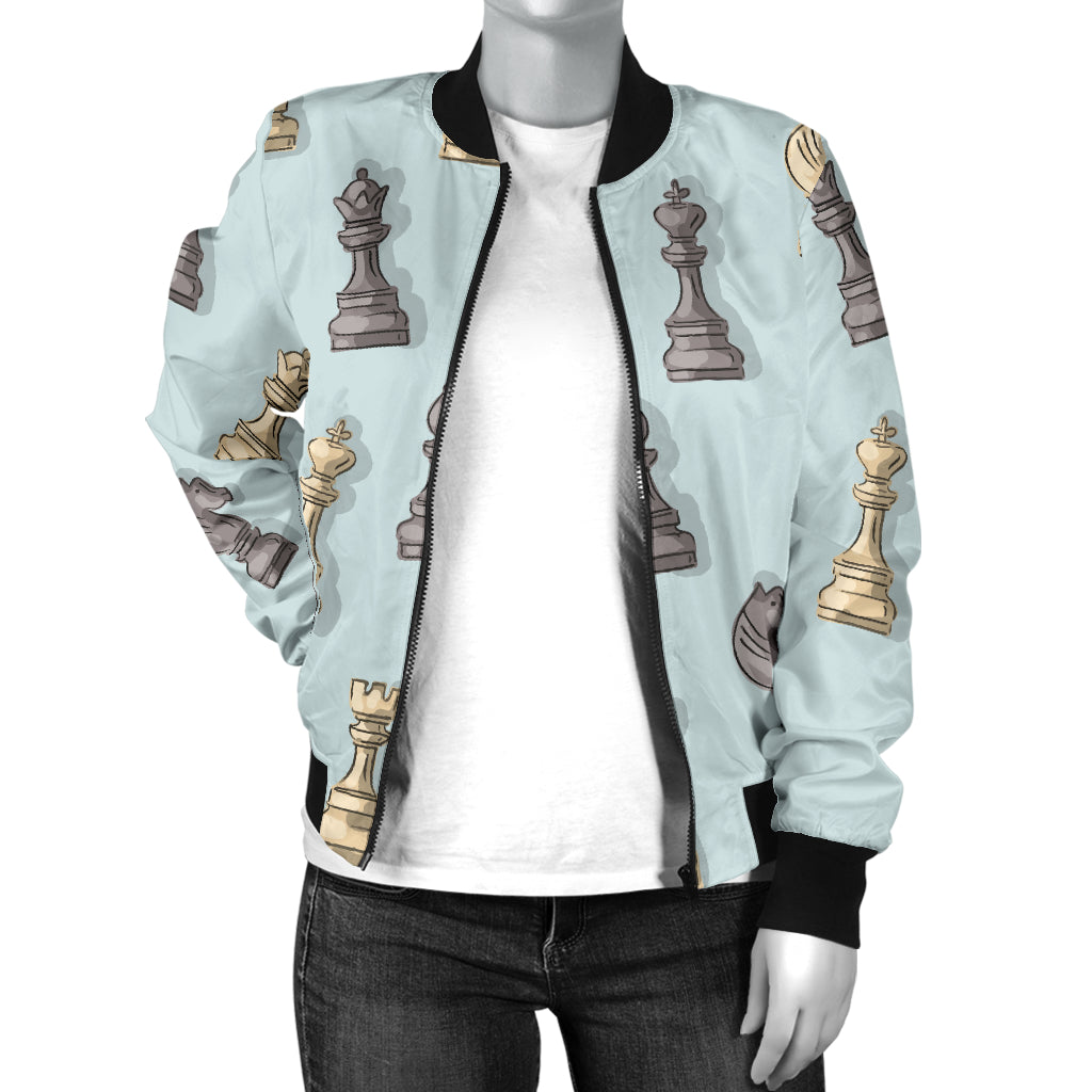Chess Pattern Print Design 02 Women's Bomber Jacket
