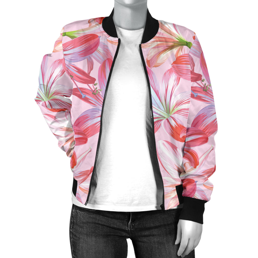 Amaryllis Pattern Print Design 02 Women's Bomber Jacket