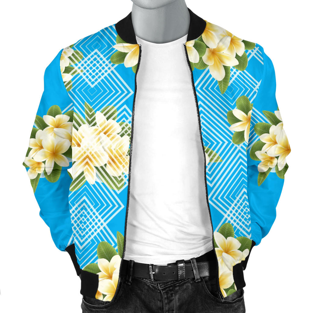 Yellow Plumeria Design Print Pattern Men Bomber Jacket