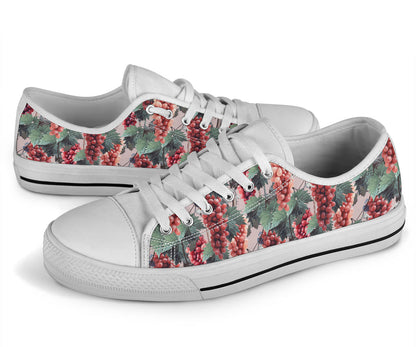Grape Pattern Print Design GP01 White Bottom Low Top Shoes