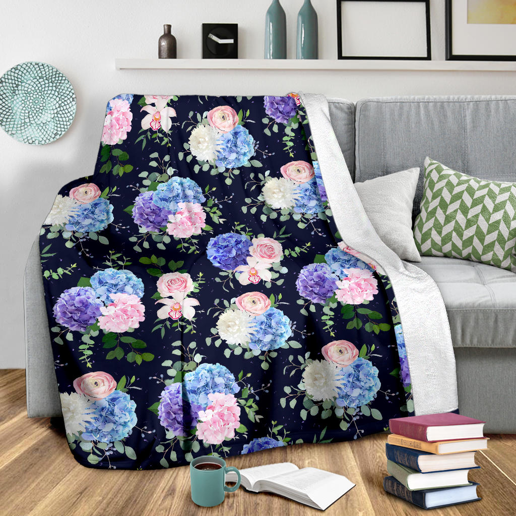Hydrangea Pattern Print Design HD01 Fleece Blanket