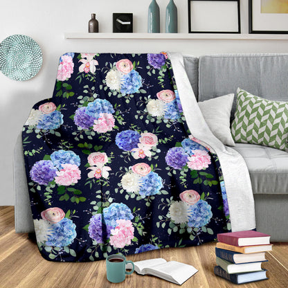 Hydrangea Pattern Print Design HD01 Fleece Blanket