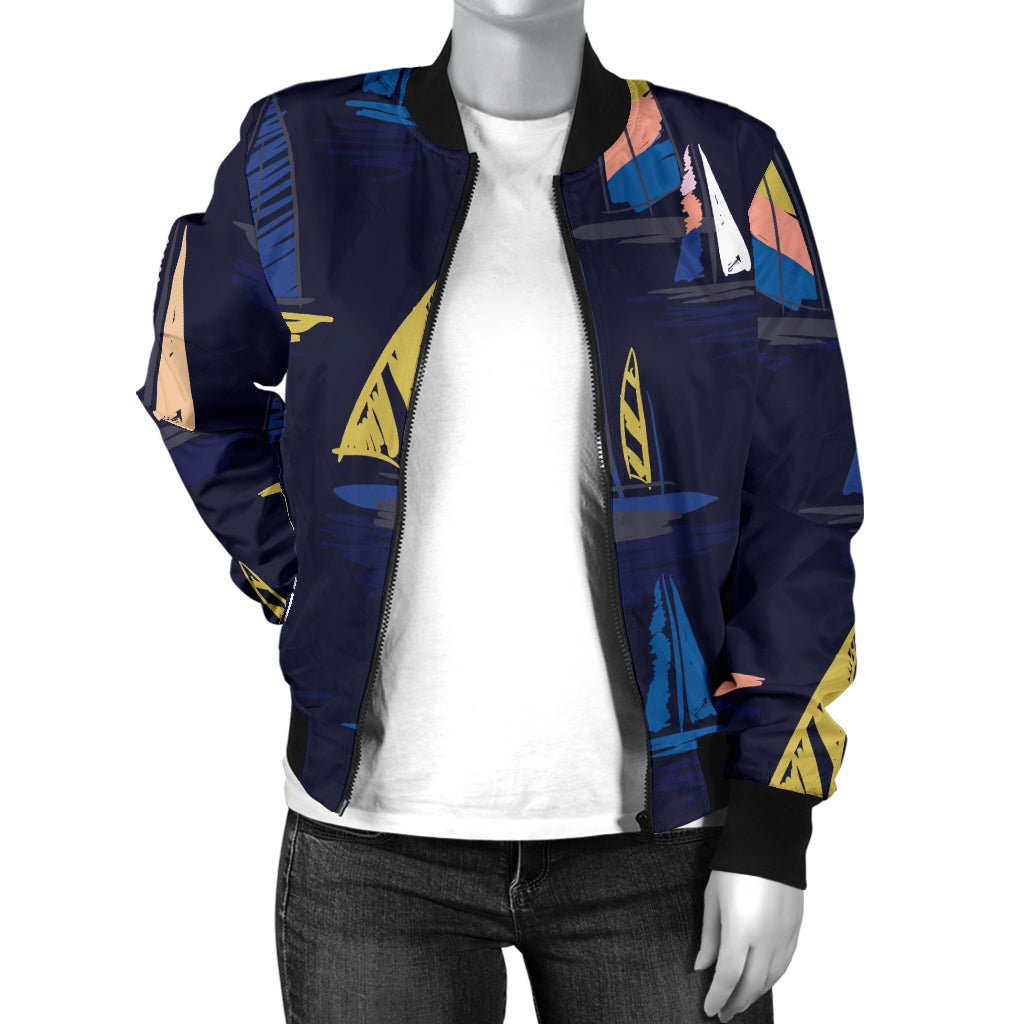 Sailing Ships Pattern Print Design A03 Women's Bomber Jacket