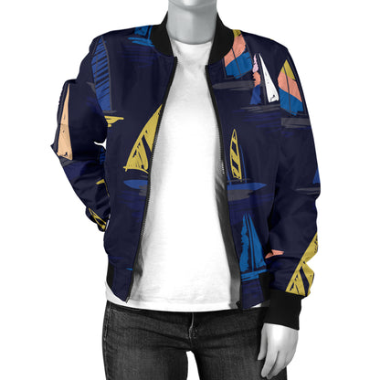 Sailing Ships Pattern Print Design A03 Women's Bomber Jacket