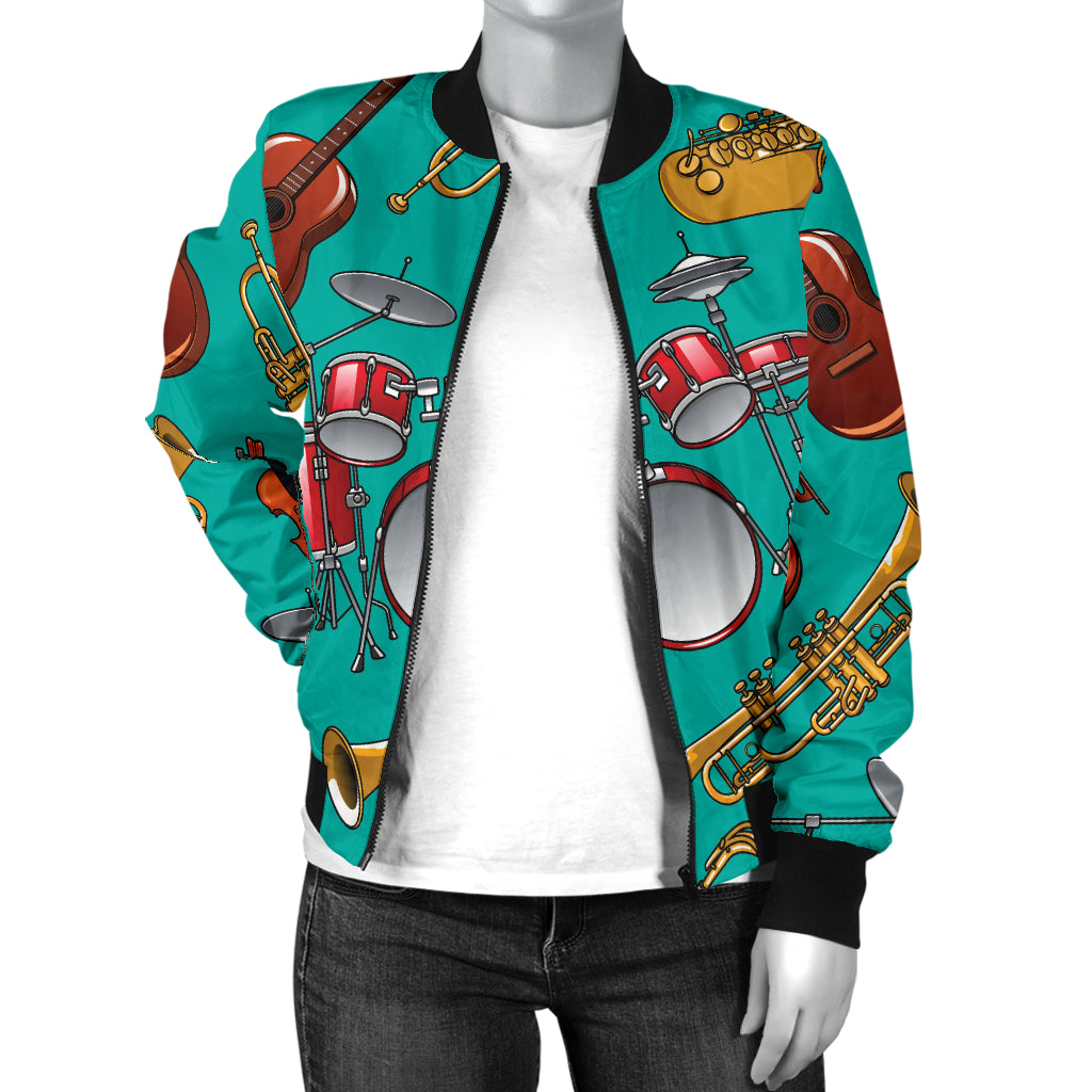 Drum Set Pattern Print Design 01 Women's Bomber Jacket