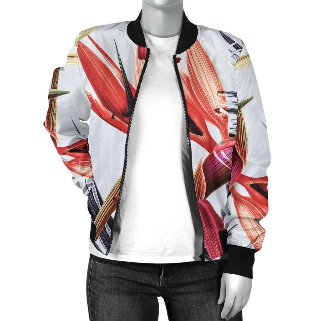 Tropical Flower Pattern Print Design TF021 Women Bomber Jacket