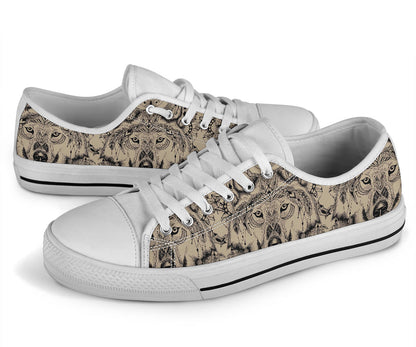 Indian Boho Wolf  White Bottom Low Top Shoes