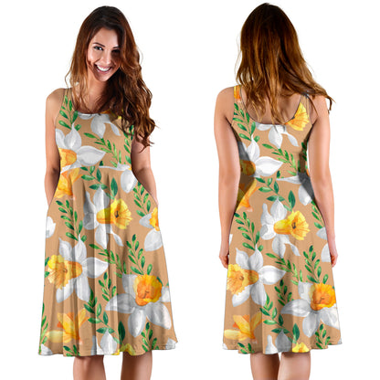 Daffodils Pattern Print Design DF04 Midi Dress