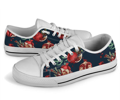 Pomegranate Pattern Print Design PG04 White Bottom Low Top Shoes