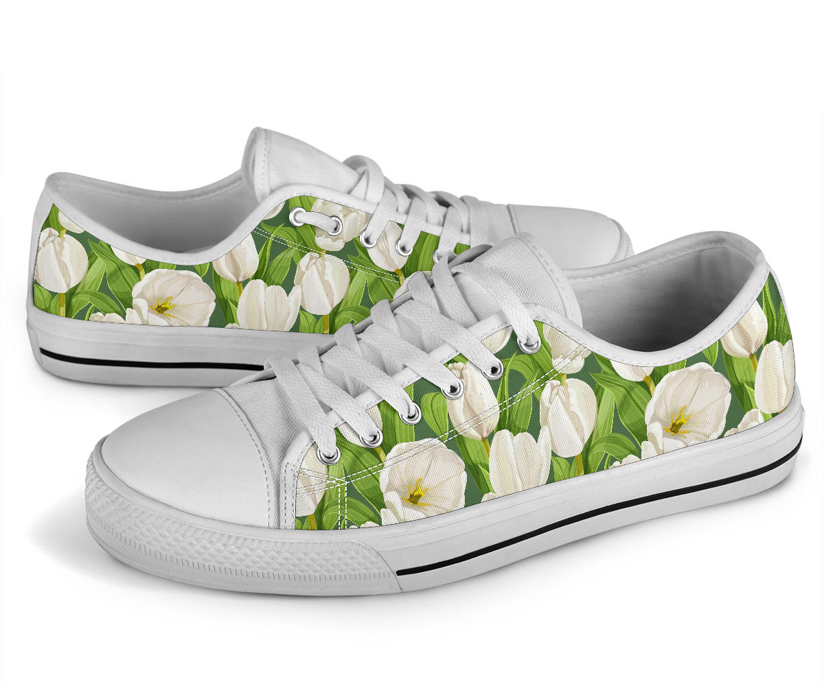Tulip White Pattern Print Design TP05 White Bottom Low Top Shoes
