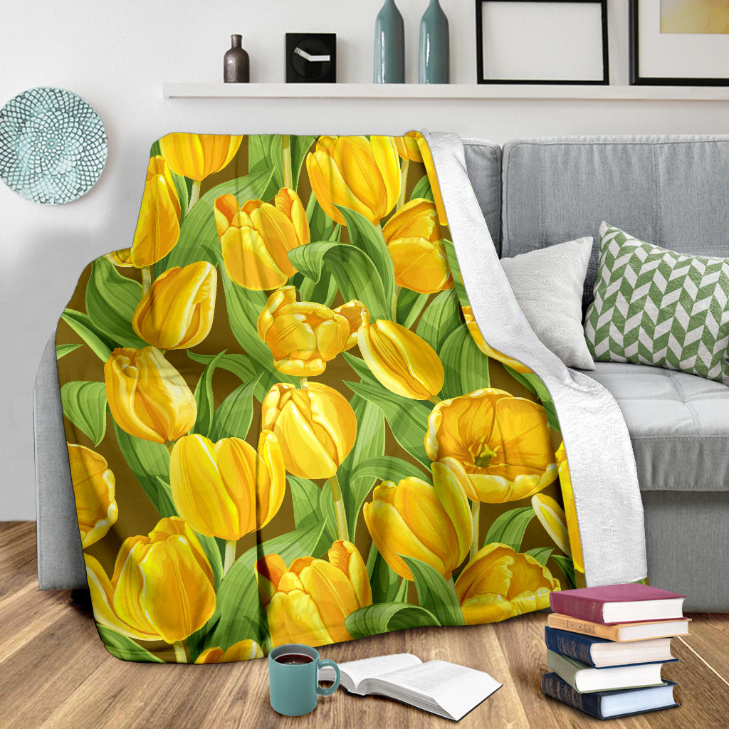Tulip Yellow Pattern Print Design TP010 Fleece Blanket