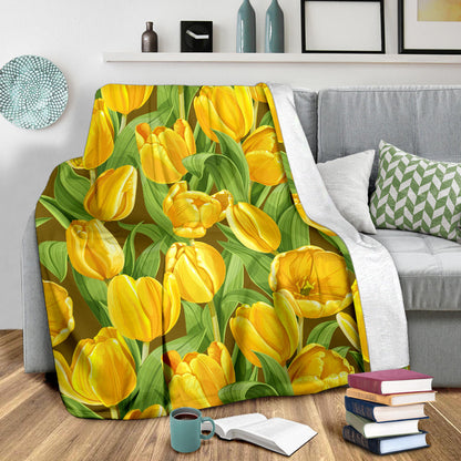 Tulip Yellow Pattern Print Design TP010 Fleece Blanket