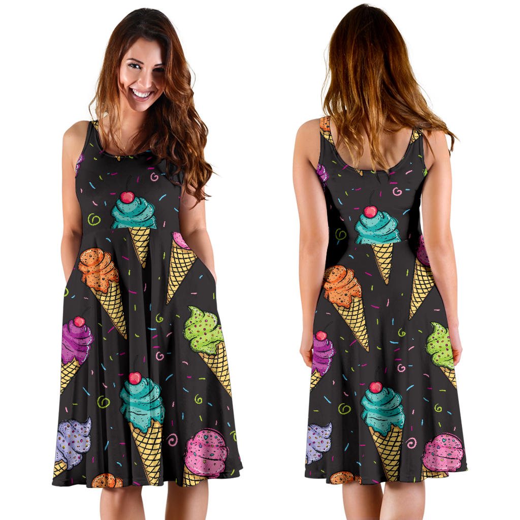 Ice Cream Pattern Print Design IC06 Midi Dress