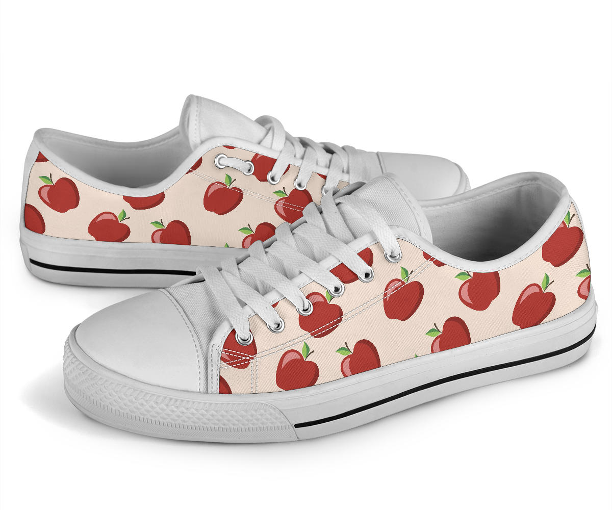 Apple Pattern Print Design AP01 White Bottom Low Top Shoes