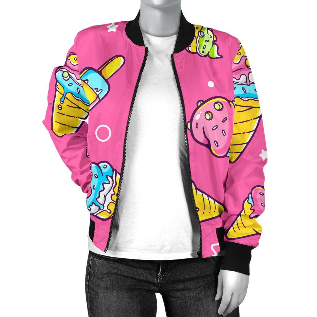 Ice Cream Pattern Print Design IC04 Women Bomber Jacket