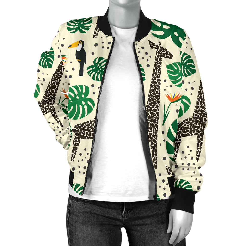 Rainforest Giraffe Pattern Print Design A02 Women's Bomber Jacket