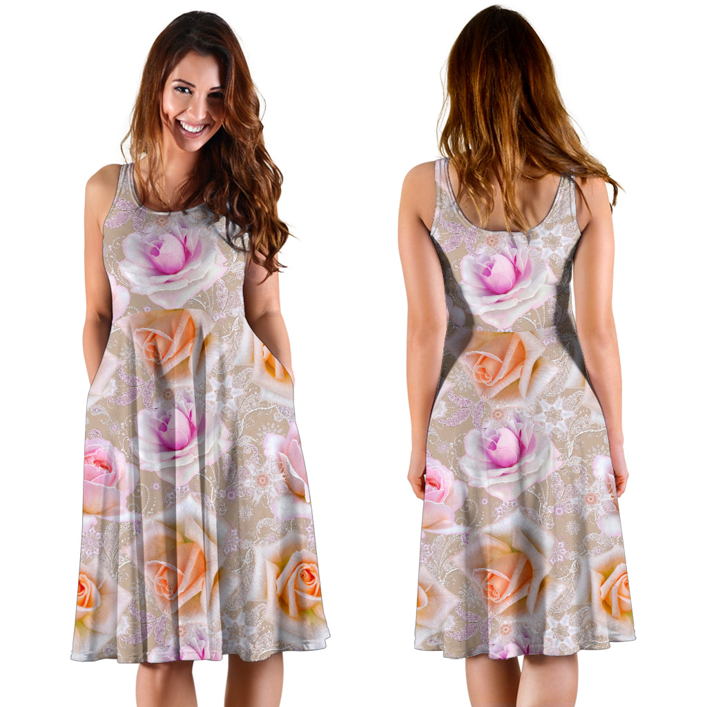 Rose Pattern Print Design RO011 Midi Dress
