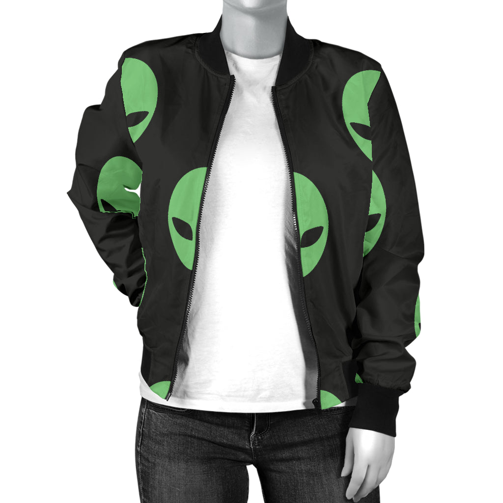 Alien Green Neon Pattern Print Design 01 Women's Bomber Jacket