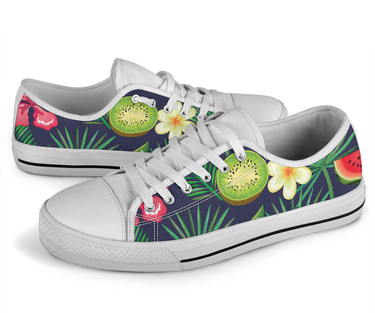 Tropical Fruits Pattern Print Design TF05 White Bottom Low Top Shoes