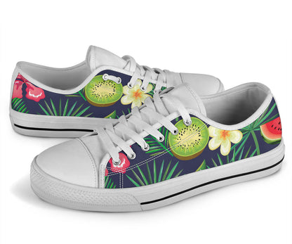 Tropical Fruits Pattern Print Design TF05 White Bottom Low Top Shoes