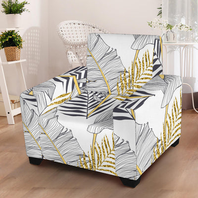 Gold Glitter Tropical Palm Leaves Armchair Slipcover