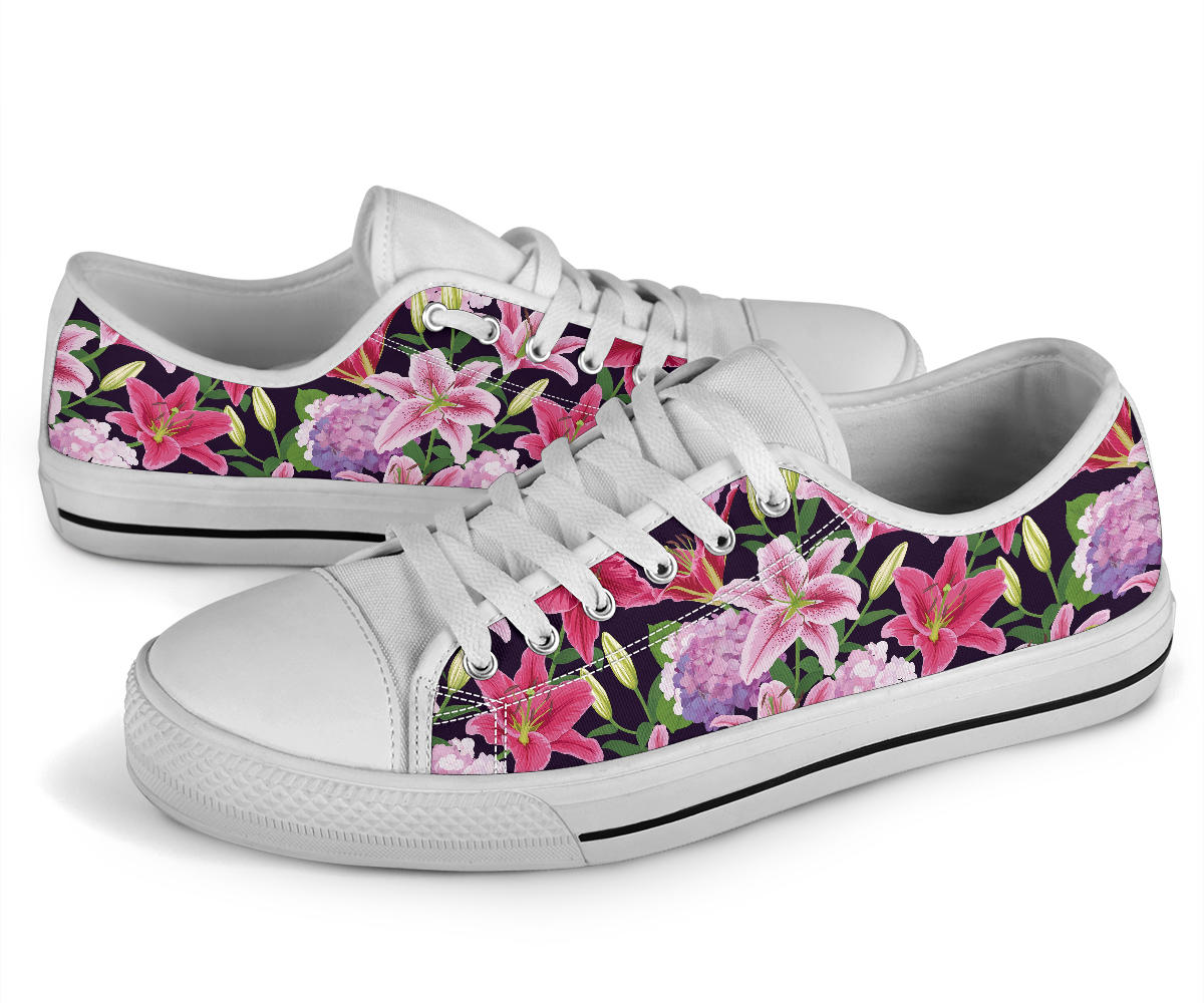 Lily Pattern Print Design LY017 White Bottom Low Top Shoes