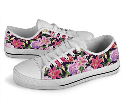 Lily Pattern Print Design LY017 White Bottom Low Top Shoes