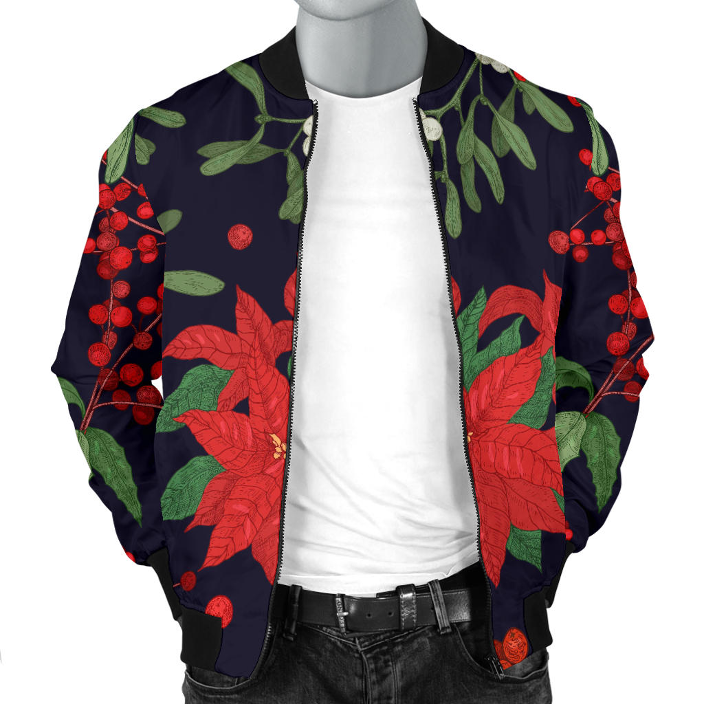 Poinsettia Pattern Print Design POT02 Men Bomber Jacket