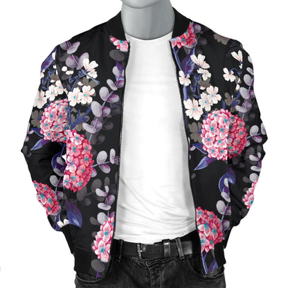 Hydrangea Pattern Print Design HD04 Men Bomber Jacket